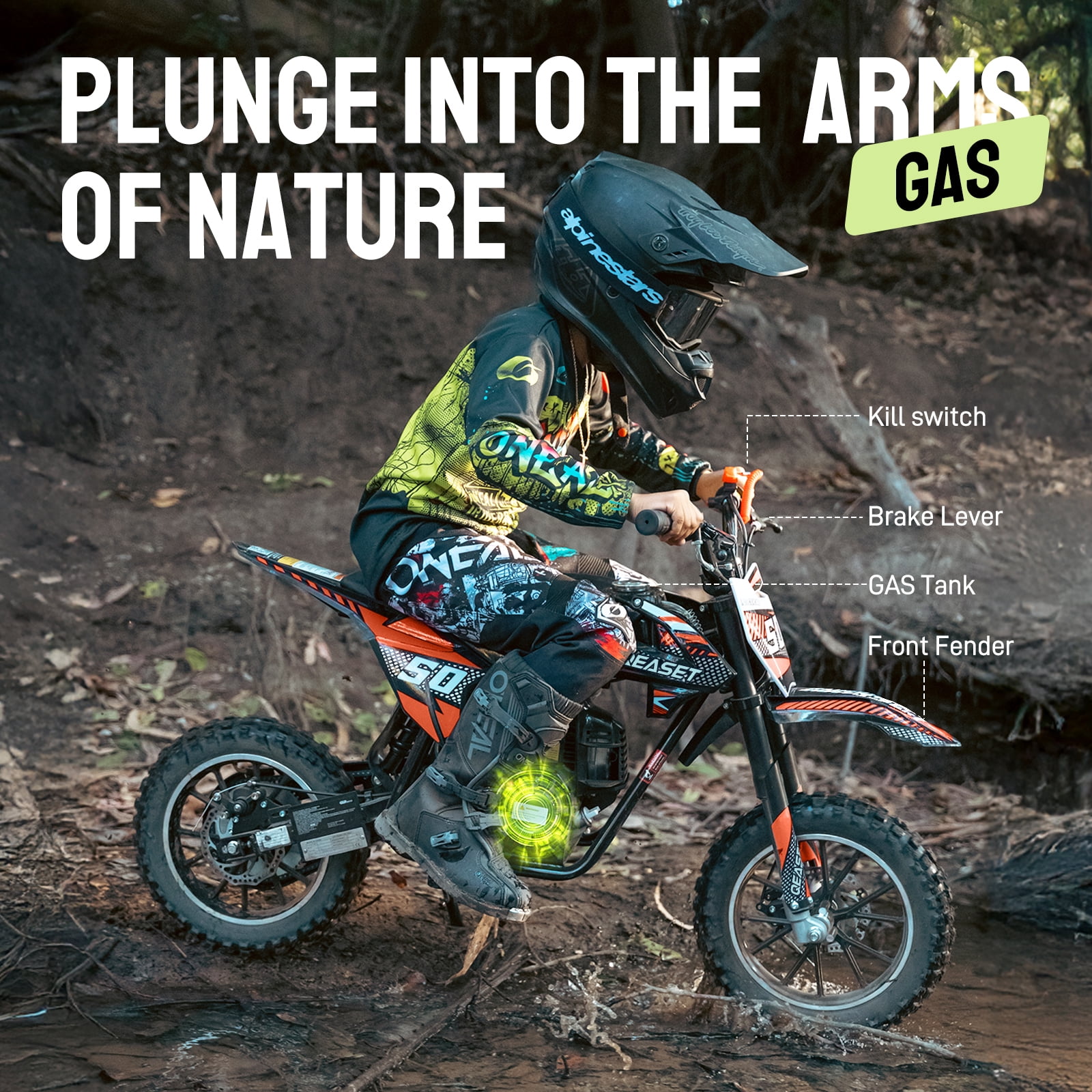 Gas Dirt Bike,50cc 4-Stroke Gas Powered Mini Bike for Adults & Teens,with Disc Brakes&Suspensions,Up to 25 Mph
