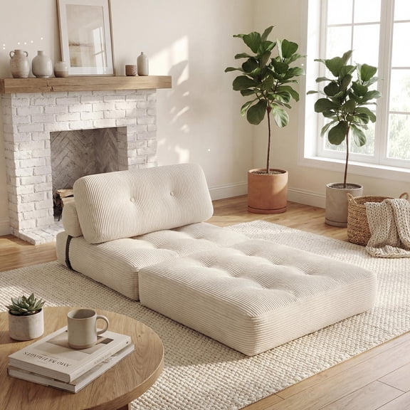 ELLEGNT Convertible Sleeper Chair - Folding Sofa Bed, Corduroy Cover, Pillow Back Support for Living Room or Guest Room , Beige