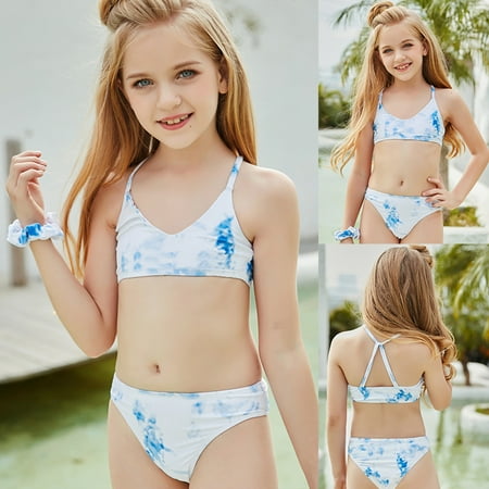 

Juebong Girls Holiday Cute Gradient Color Bikini Set Two Piece Swimsuit Bathing Suit White 140