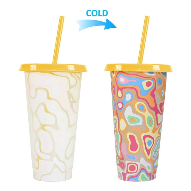 Cqxid Glass&Bottle Under $5 Color Changing Cups 24 Oz Plastic Cups With Lids And StrawsReusable Cups For Adults Kids Party Cute Cups For Ice Drink