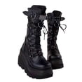 thumbnail image 6 of BRGZLK Womens Platform Mid Calf Boots Winter Plus Size Round Toe Chunky Heel PU Leather Goth Zip Lace Up Street Style Knee High Boot Trendy Motorcycle Booties Black 39, 6 of 9