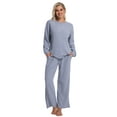 thumbnail image 6 of DAKIMOE Lounge Sets for Women Pajamas Long Sleeve Sleepwear Soft Nightwear 2 Piece Pjs Ribbed Knit Fall Winter Outfits Pockets, Gray Blue, XXL, 6 of 9