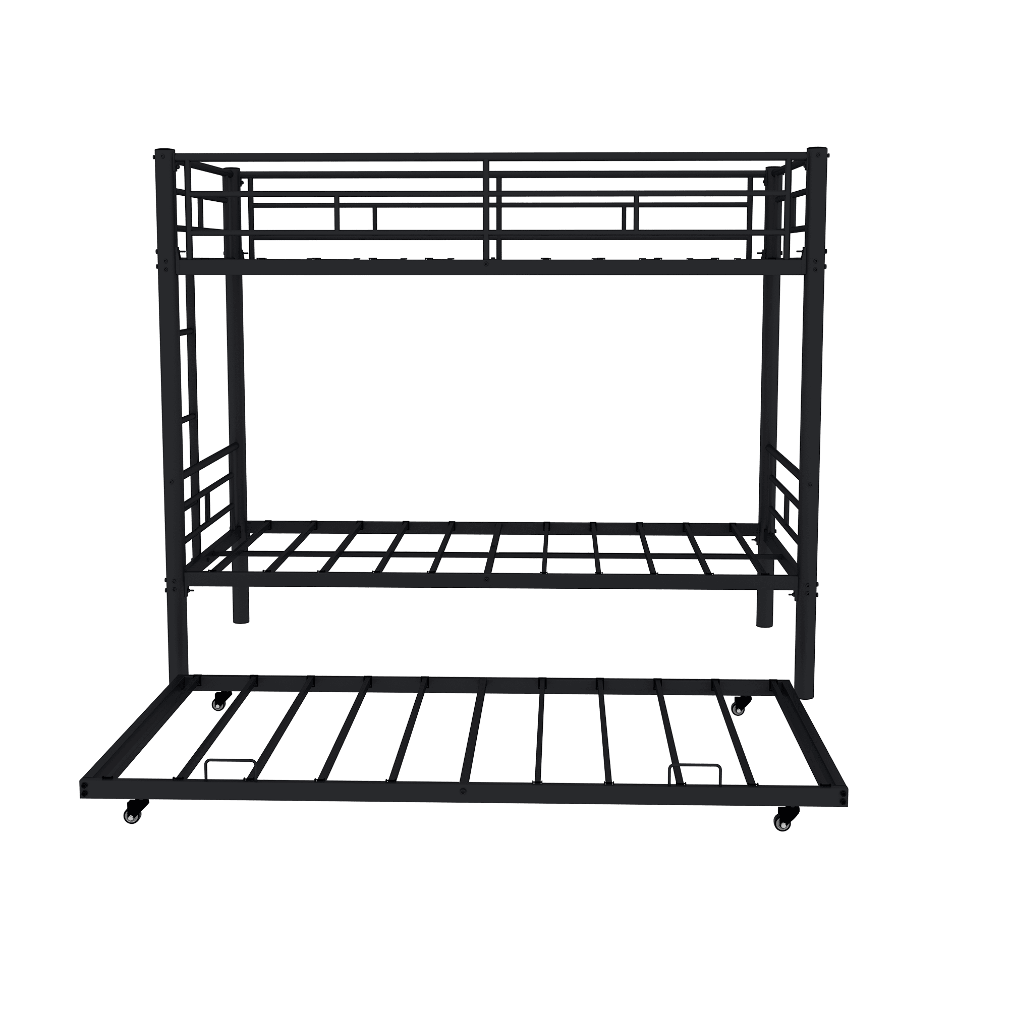 Twin over Twin Bunk Bed with Trundle,Heavy Duty Metal Bed Frame with Sturdy Guardrail for Kids/Adults,Noise Reduced,Black