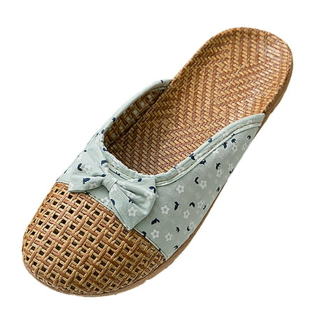 

Sandals Women Heels Home Indoor Bowknot Korean Edition Home Linen Slippers Wood Floor Slippers Womens Shoes Dressy Casual