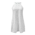 thumbnail image 6 of BSDJILFG Cotton Dresses for Women Summer Halter Eyelet Dress Round Neck Button Breathable Soft Solid Dress White S-XXXL, 6 of 7