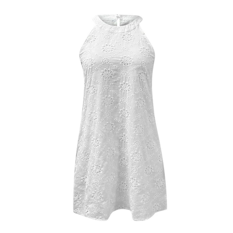 BSDJILFG Cotton Summer Halter Dress, Sleeveless, Eyelet Detail, White,  S-XXXL - Walmart.com