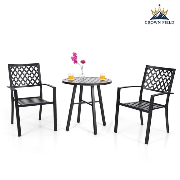 CROWN FIELD 3-Piece Metal Patio Bistro Set Metal Bistro Set, Black
