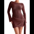 thumbnail image 1 of Vestido Mini Plisado Sin Espalda para Mujer, de Larga, Tejido A Crochet, Sexy, para Fiesta Marrón Rojizo S, 1 of 7