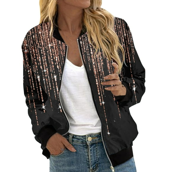 DondPO Bomber Jacket Women Women Autumn Fashion Leisure Square Thin Pocket Jacket Blouse Coat Baseball Top Jackets for Women Trendy Floral Jackets for Women Black S Clearance!