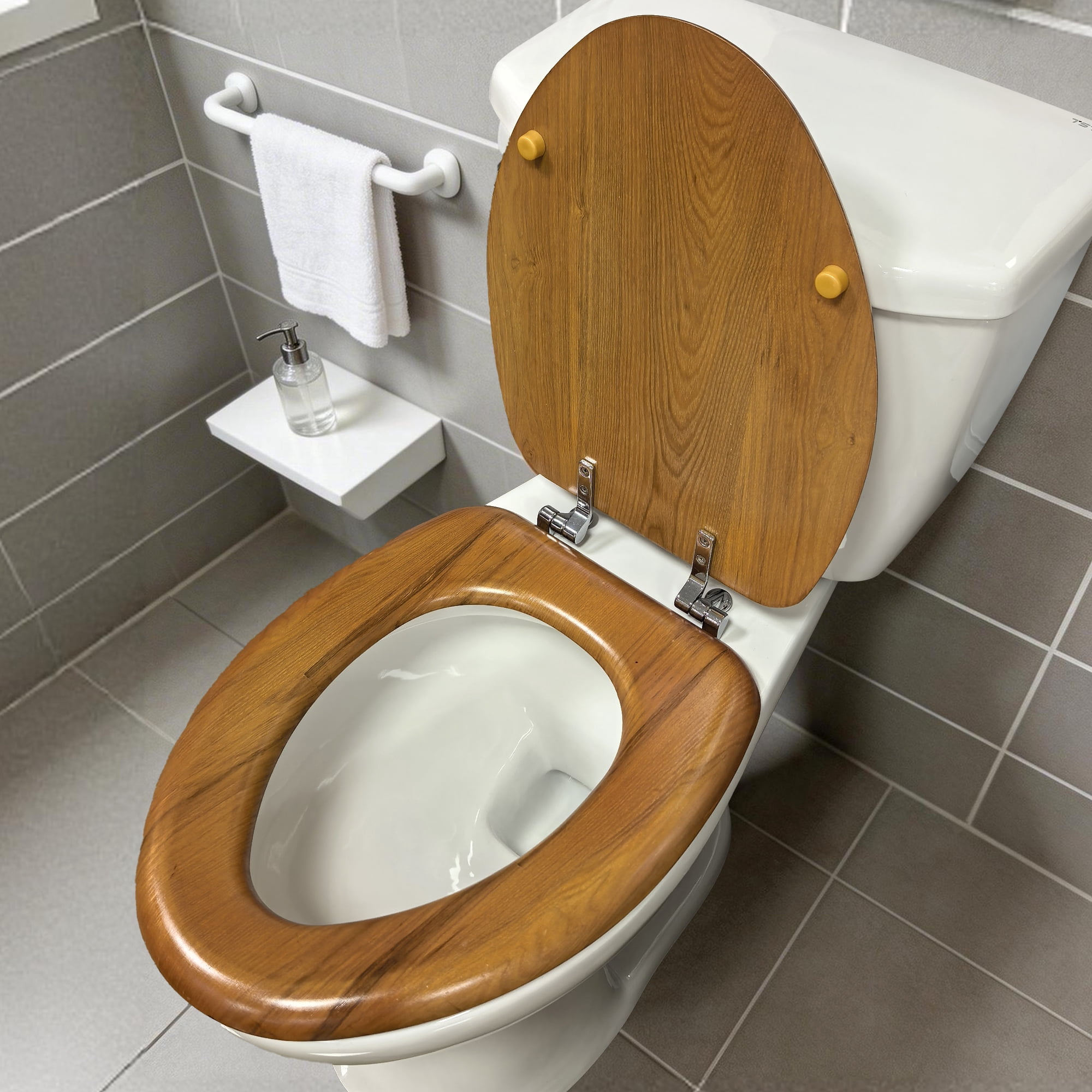 Rayport Brown Elongated Molded Solid Wood 19", Elongated Toilet Seat