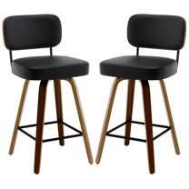 ANMINY Swivel Counter Height Bar Stools, Set of 2, Upholstered Faux Leather Barstools with PU Back, 26" Seat Height Bar Chairs for Kitchen Island, Bentwood Wood Frame