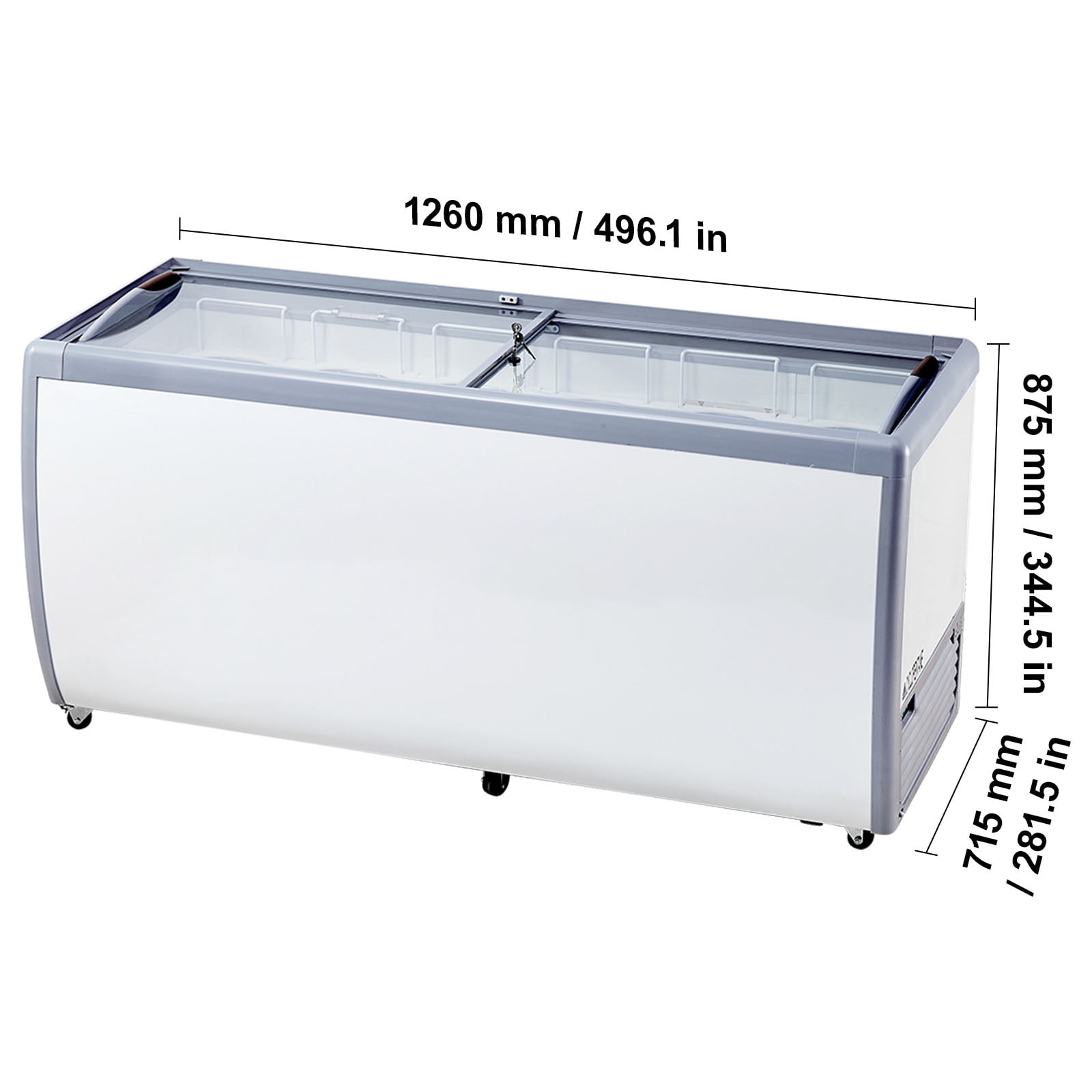 KFFKFF Professional Ice Cream Showcase, 20 Cu.ft Storage Freezer, Portable Transparent Lid Deep Freezer, Diner Sorbet Serving Cabinet with 12 Spacious Tubs,Dual Slide Glass Doors,Secure Casters,White