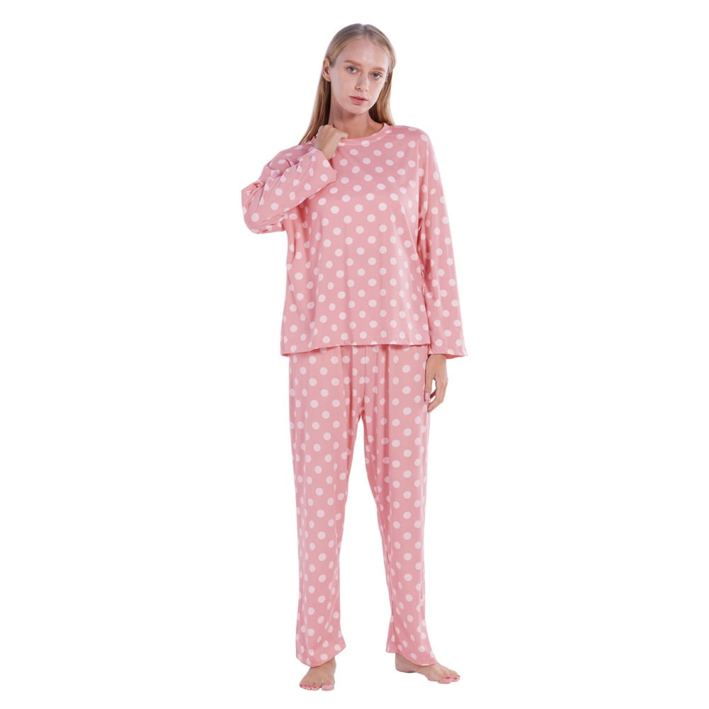 【MOODMOON】Crayon Dots Long Sleeve Pajama Set Monfince Womens Cute Round Neck Long Sleeve Pjs Sleepwear