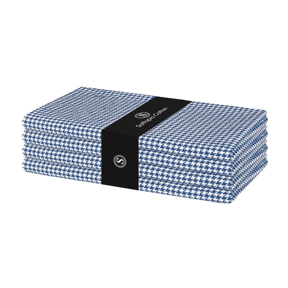 Softopia Cotton Napkins 100% Cotton Set of 4 Decorative Cloth Napkin Washable Houndstooth Check Dinner Napkins for Holiday, Dinner, Wedding, Baby Shower & Dining - Ink Blue (18”X18”)