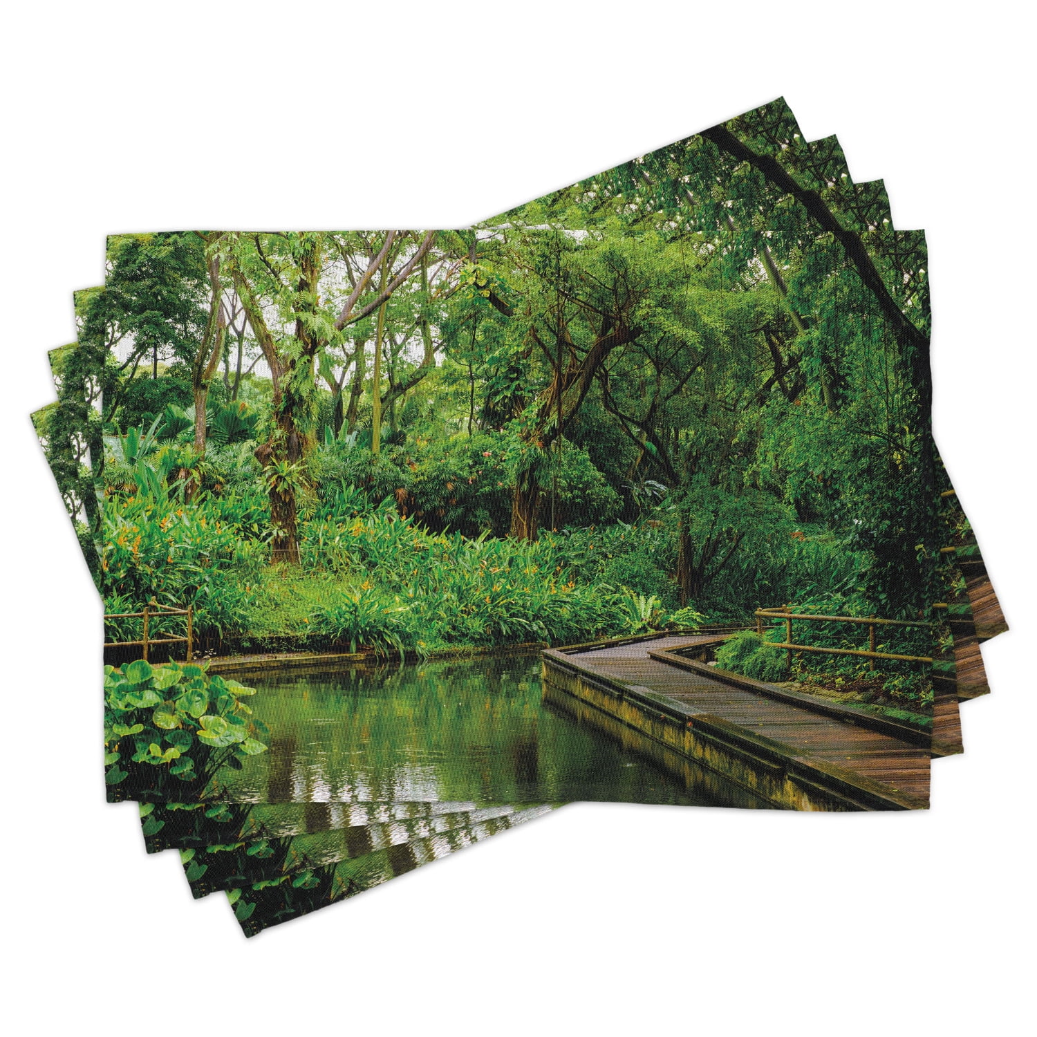 Jungle Placemats Set of 4 Deep Forest with Wooden Pier and River