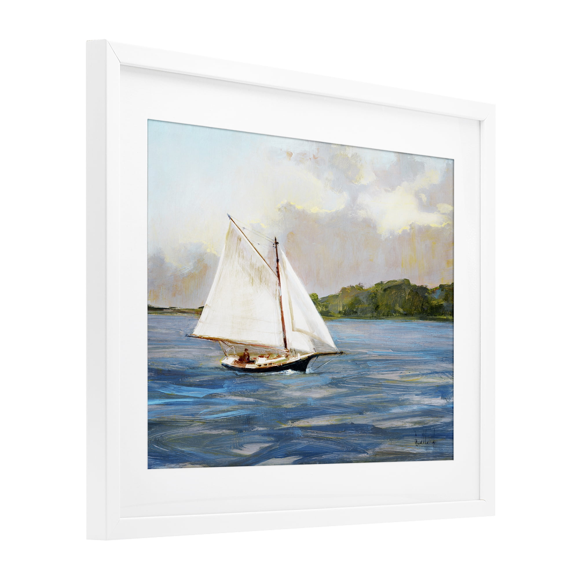 Stupell Industries White Sailboat on Calm Blue Sea White Framed Print Under Glass, design by Katie Swatland