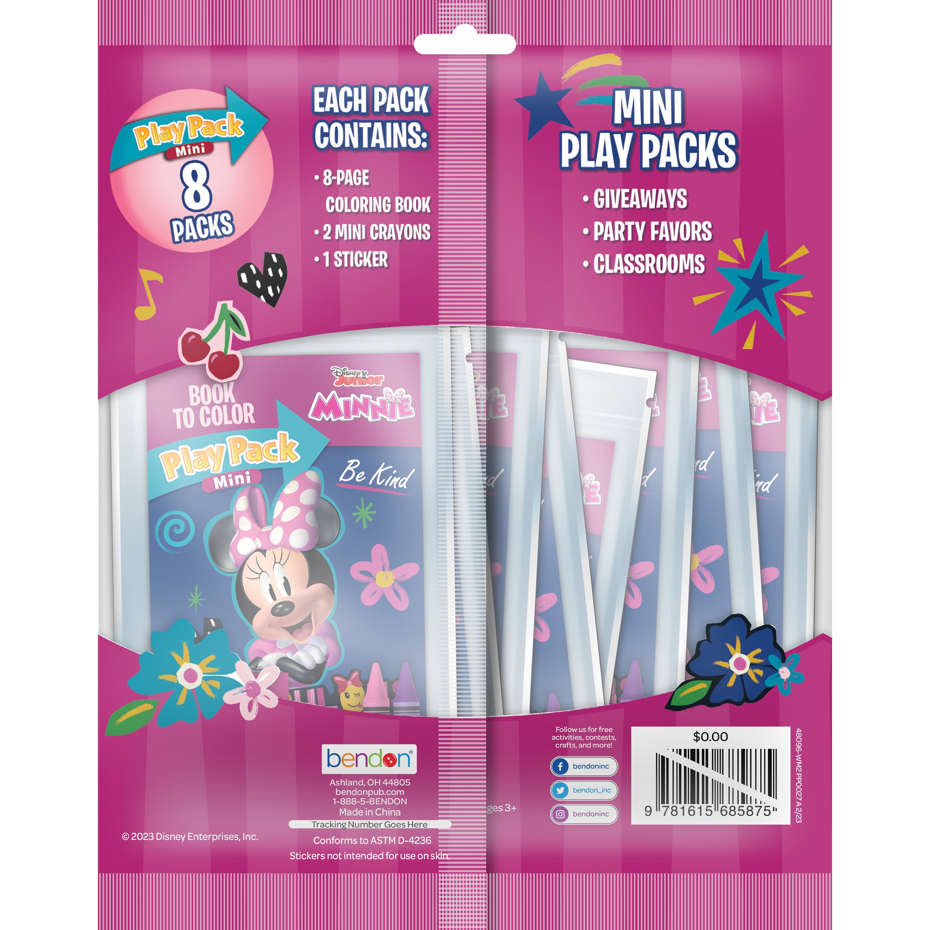 Disney Minnie Mouse 8 Count Mini Play Pack with Small Coloring Book and Crayons, Paper Party Favors