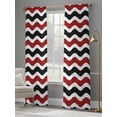 thumbnail image 3 of Sheer Curtains 84 inches Long 2 Panels Set Geometric Striped Pattern Light Filtering Sheer Drapes Rod Pocket Window Curtains for Living Room/Bedroom, Red Black Wave Pattern, 3 of 8