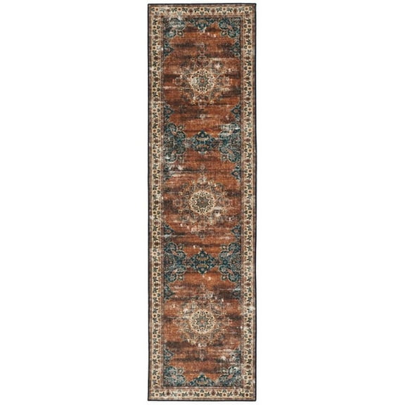 Linon Washable Foley Polyester 2'x8' Rug in Brown