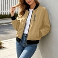 thumbnail image 5 of PRINxy Women's Long Sleeve Bomber Collar Full Zip Jacket with Decorative Chest Zip, Side Pockets for Fall Winter Casual Khaki XL, 5 of 8
