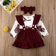 thumbnail image 2 of Qiylii Girls 3Pcs Outfit Set Flower Romper+Ruffle Suspender Skirt+Headband, 2 of 8