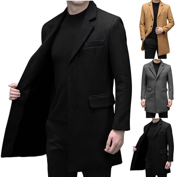 DIOAZUD Mens Pea Coats Single Breasted Notched Lapel Casual Trench Coat Wool Blend Winter Thermal Overcoat with Pockets