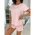 thumbnail image 4 of Women Pajamas Set Cherry Print Frill Short Sleeve Tops and Elastic Waist Shorts 2 Piece Outfits Loungewear, 4 of 6