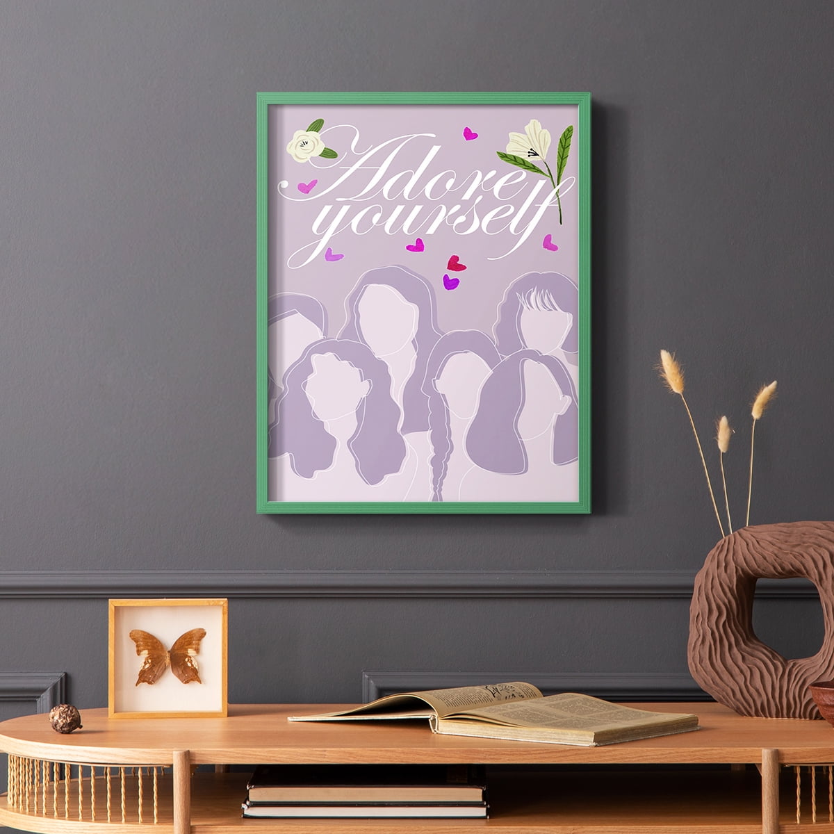 Happy Galentine's Day Collection B Framed Print in Green Solid Wood Framed Print No Nail Hanging