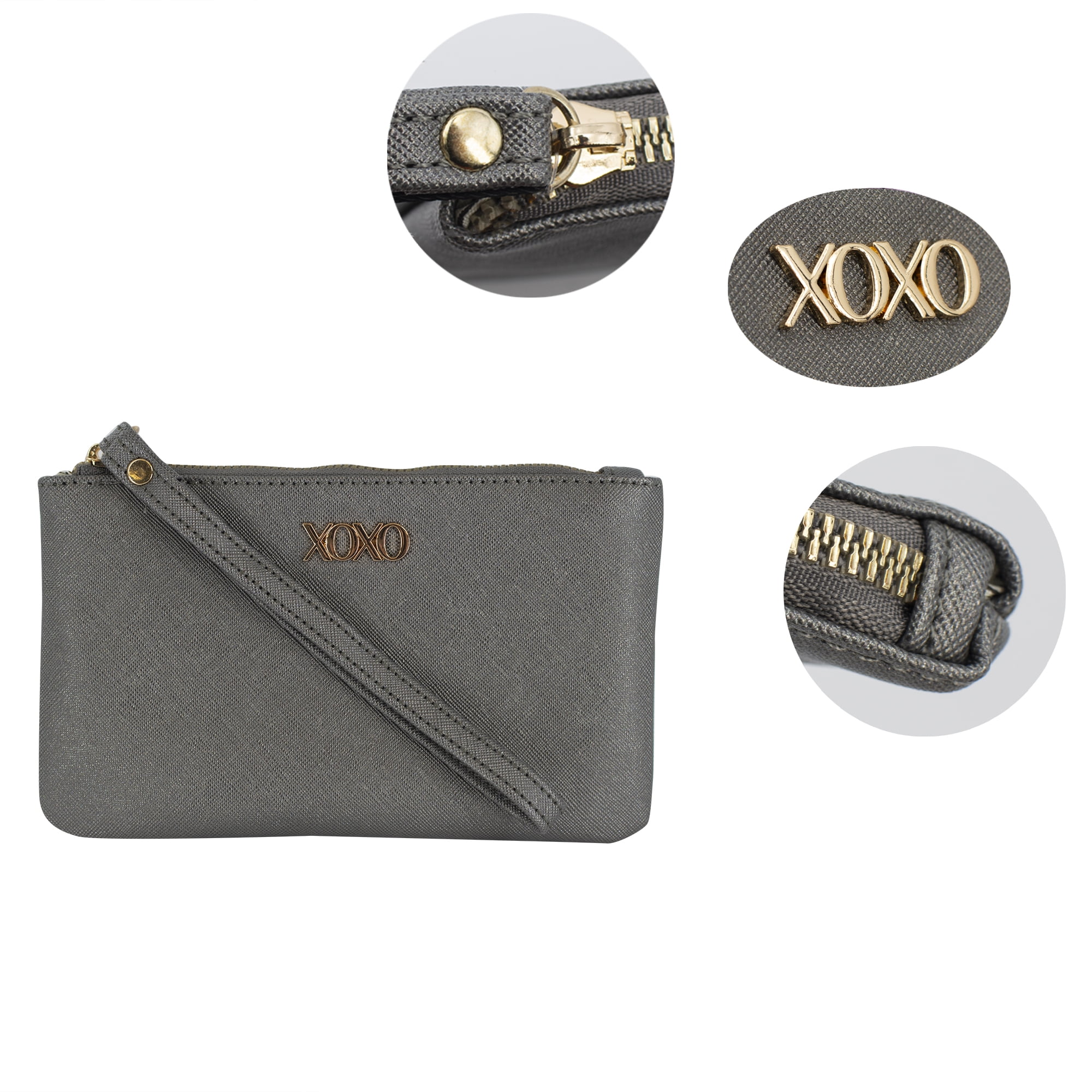 XOXO Women’s Large Metallic Gunmetal Saffiano Leather Solid / Patterned Wristlet Wallet
