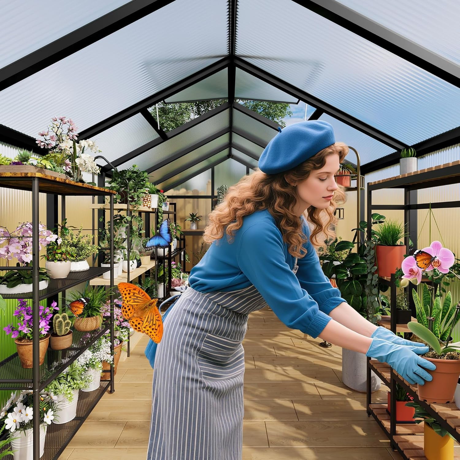 Lumiparty 6x8 ft Polycarbonate Walk-in Greenhouse, Aluminum Frame, Lockable Door, Roof Vent, Outdoor Garden Backyard Patio
