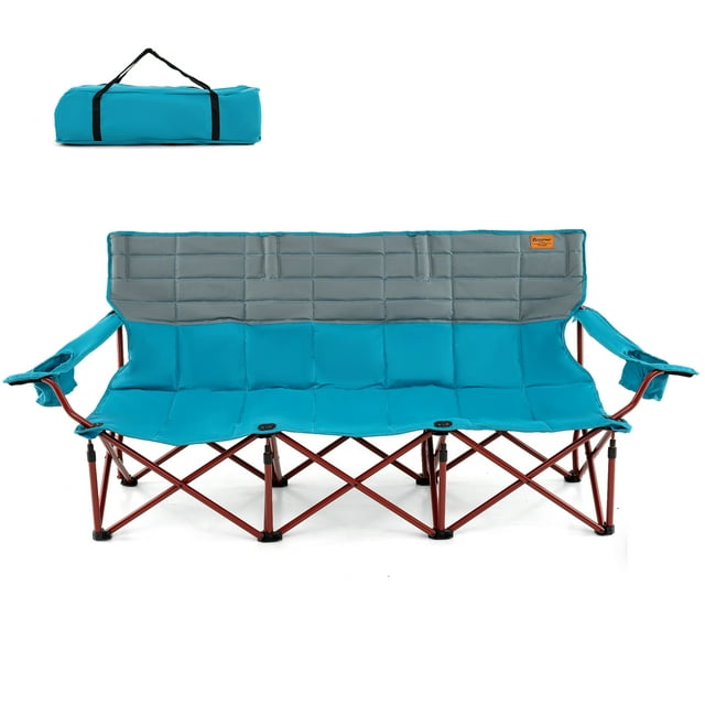 Costway Oversized 3 Person Camping Chair Portable Folding Camp Couch with Adjustable Armrests Blue