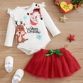 thumbnail image 6 of Romper Baby Girls Christmas Xmas Cartoon Deer Santa Printed Romper Bodysuit+Tulle Skirts Outfits White, 6-9 Months, 6 of 8