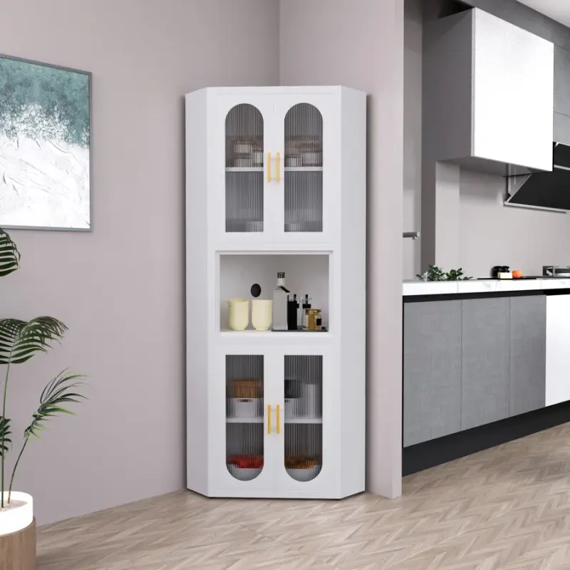 Ero Metal Corner Storage Cabinet with Acrylic Glass Doors and Shelves