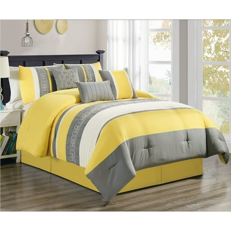 Manar 7 Piece Comforter Set Yellow, Yellow And Gray Bedding Sets