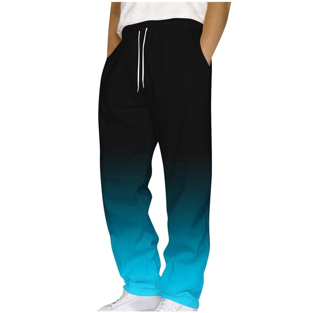 Puntoco Pantalones casuales largos para hombre, pantalones casuales de moda con bolsillos y estampado degradado, cintura elástica y rectos para hombre