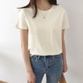 thumbnail image 2 of Camiseta de mujer Verano Cuello redondo Manga corta Color sólido Top informal, Albaricoque, XXL Kearding AP001478-20B, 2 of 7