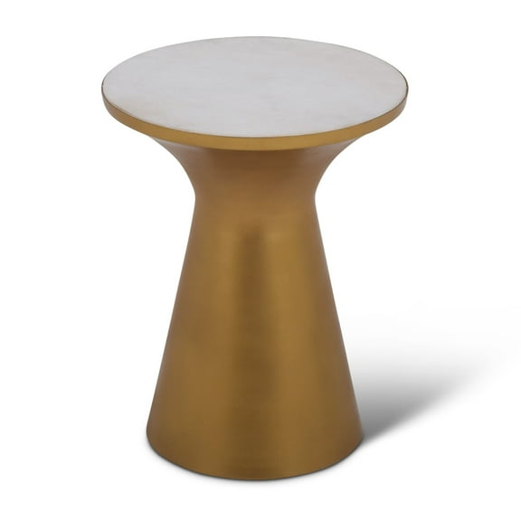 Steve Silver Jaipur Contemporary Round End Table with Marble Veneer Top, Gold/White