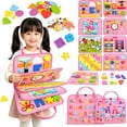 thumbnail image 6 of Busy Board Montessori Toys for Toddlers, Busy Book Sensory Toys for Boys Girls Birthday Gifts, Learning Educational Travel Activities, Pink, 6 of 8
