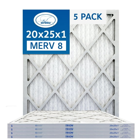 20x25x1 Air Filter MERV 8 (5-Pack) TRION Air Bear Pleated HVAC Air Filters Replacement (Actual Size 19.5 x 24.5 x .75)