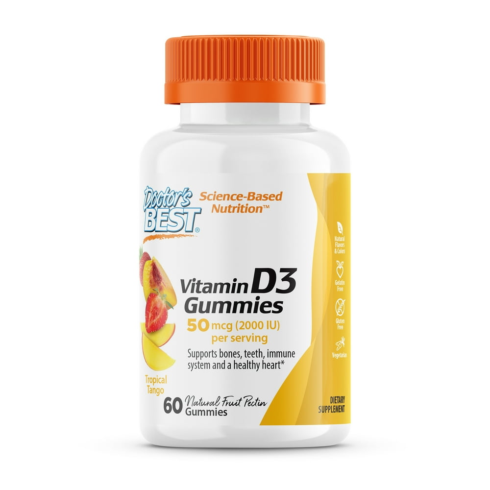 Doctor's Best Vitamin D3 Gummies 50mg (2000 IU), Tropical Flavor, 60