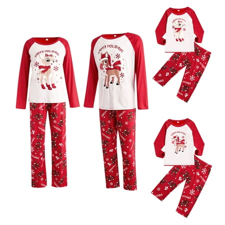 

Lajitongtong Christmas Family Pajamas Set Print Pullover Tops Trousers Xmas Sleepwear
