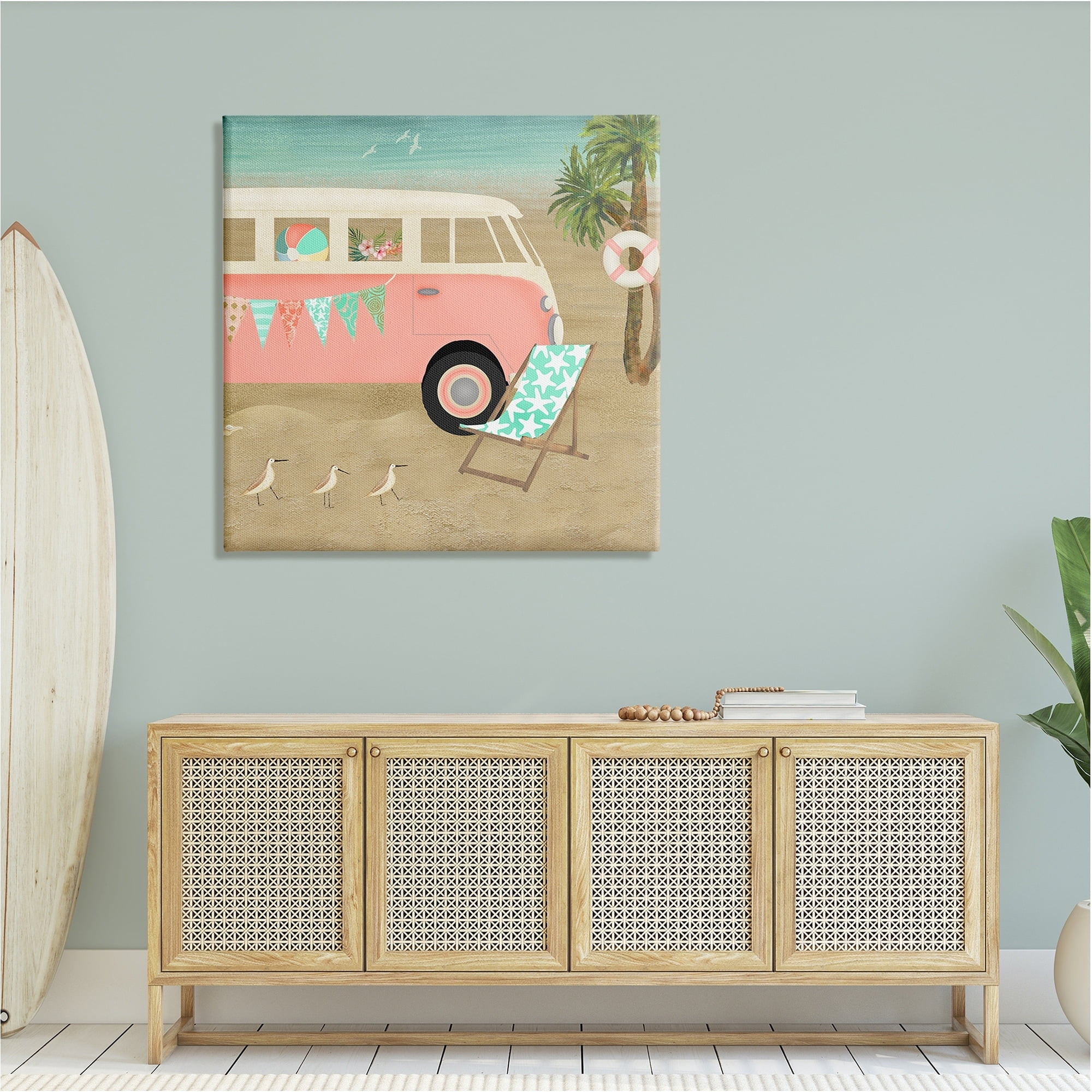 Stupell Industries Surfing Bohemian Camping Trailer Beach Palm Trees,36 x 36, Design by Beth Albert