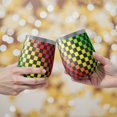 thumbnail image 2 of 12oz Stemless Wine Tumblers Rainbow Color Checkered Pattern Vacuum Insulated Stainless Steel Travel Tumbler Cups Mug with Lid and Straw for Champaign,Cocktail,Beer with Cleaning Brush, 2 of 5