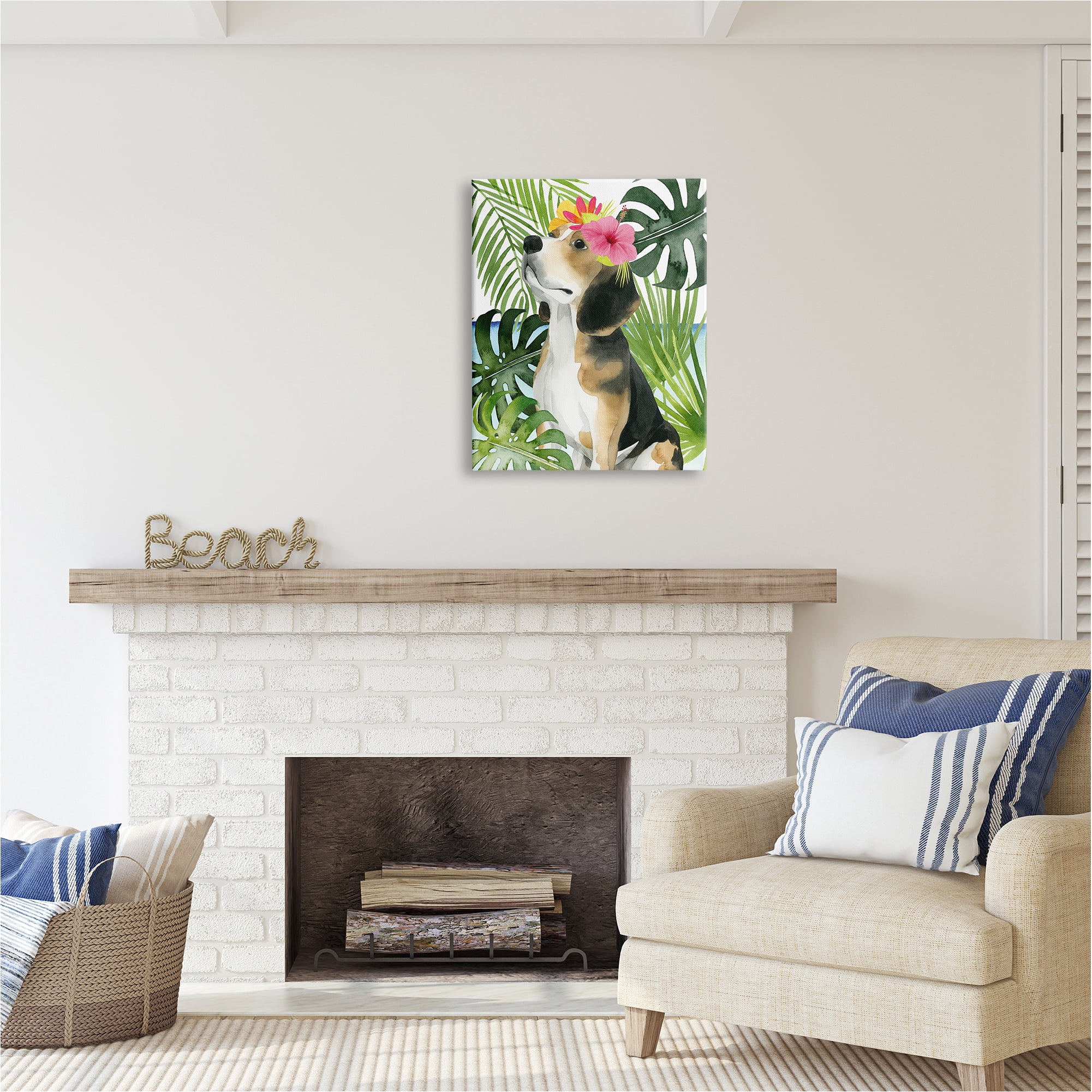 Stupell Industries Puppy with Hibiscus Animals & Insects Painting Gallery Wrapped Canvas Art Print Wall Art, 24 x 30