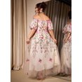thumbnail image 2 of Plus Size Womens Multicolor Embroidered Off-Shoulder Short Sleeve Cinched Waist Maxi Flare Dress For Parties, 2 of 8