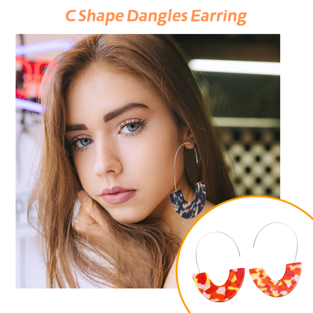 TureClos Acrylic Chandelier Earrings C Shape Geometric Ear Stud Fashion Exaggerated Jewelry Earring Women Banquet Accessories Orange - image 2 of 6