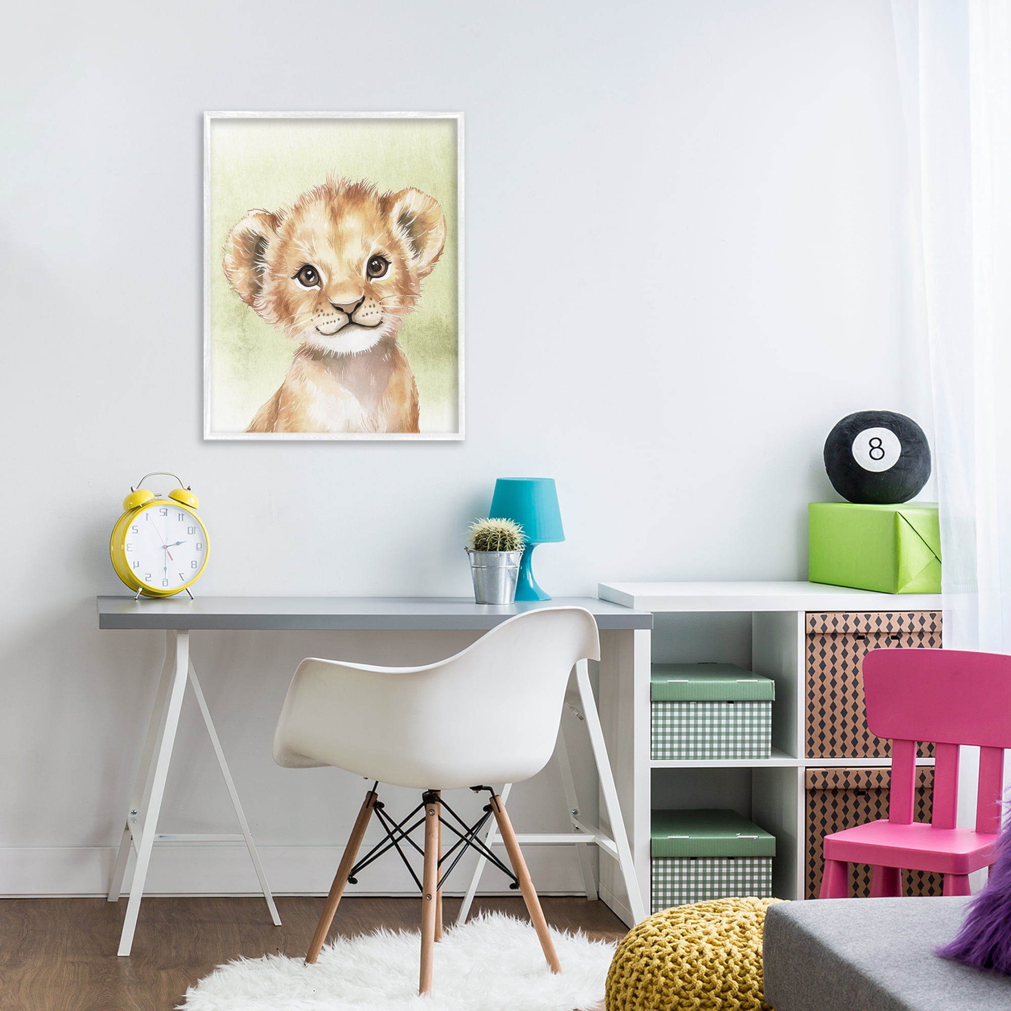 Stupell Industries Jungle Friends Baby Lion White Framed Giclee Art, design by Christine Simpson Art