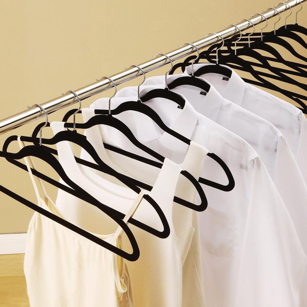 MB-THISTAR 100PCS Velvet Clothes Hangers Non-Slip Plastic Hanger Suit/Shirt/Pants Hangers Black 