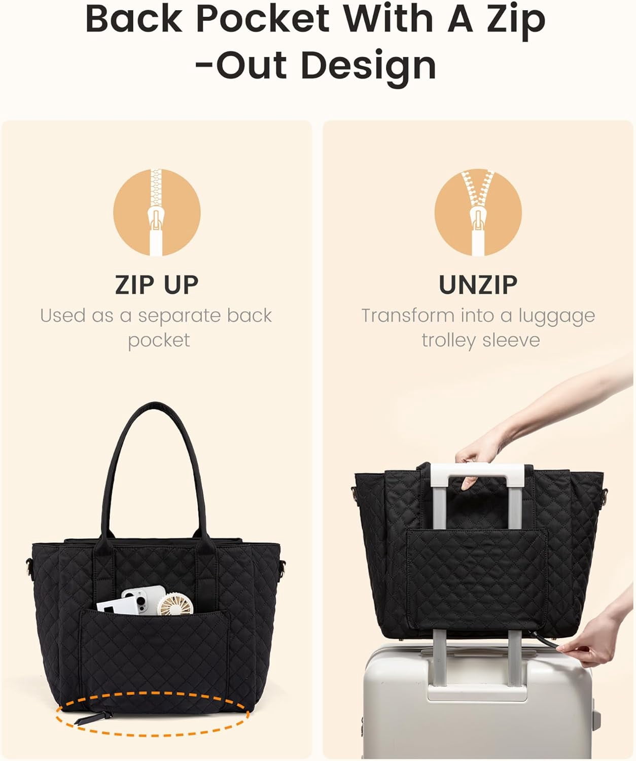 LOVEVOOK Tote Bag For Women, Large Work Tote Laptop Bag, Quilted Computer Shoulder Bags with Zipper for Travel Teacher Nurse
