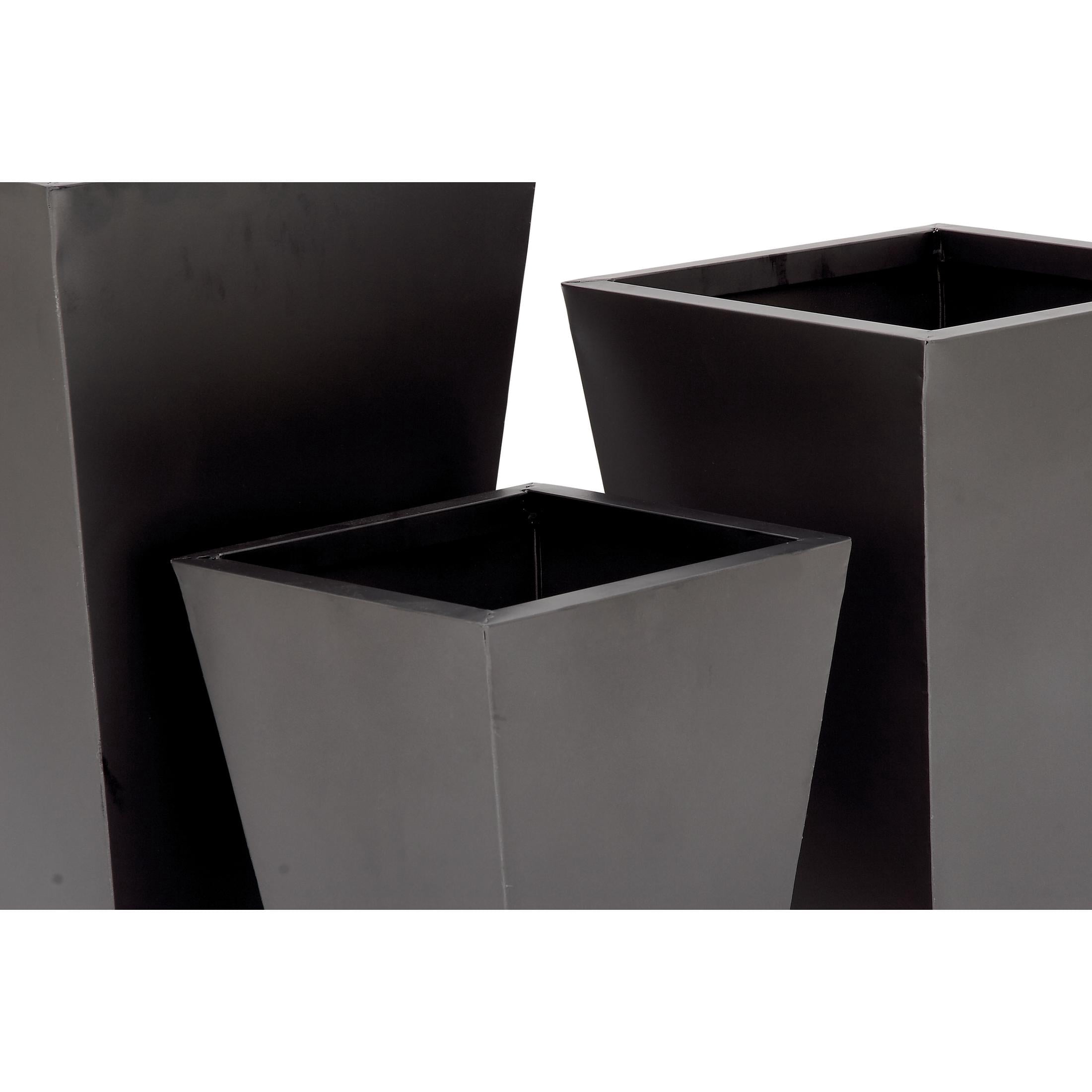 DecMode 17", 21", 25"H Light Weight Dark Gray Metal Geometric Planter with Tapered Base (3 Count)